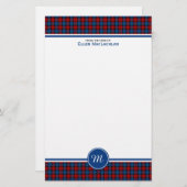 Papeterie Clan MacLachlan Tartan Monogramme rouge et bleu pl (Devant / Derrière)