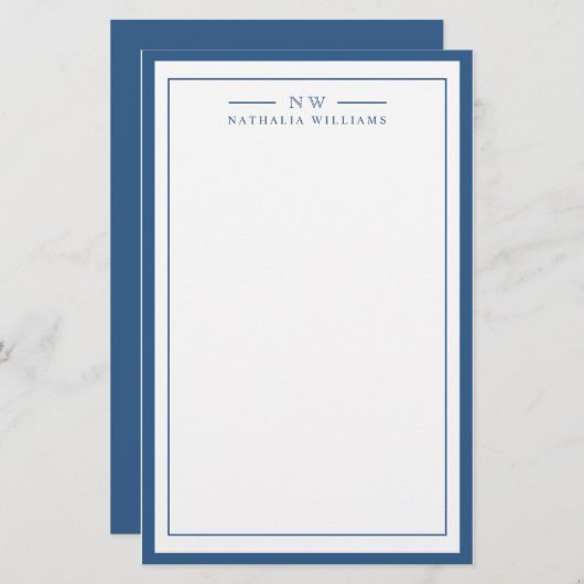 Papeterie Classic Navy Blue Two Border Monogram Lined (Devant / Derrière)