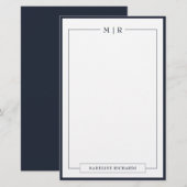 Papeterie classique à bordure bleu marine monogram (Devant / Derrière)