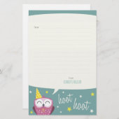 Papeterie Claudette le papier de note rayé par | de hibou de (Devant / Derrière)