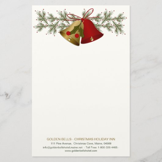 Papeterie Cloches de Noël rouges et dorées, saintes et pins (Devant)