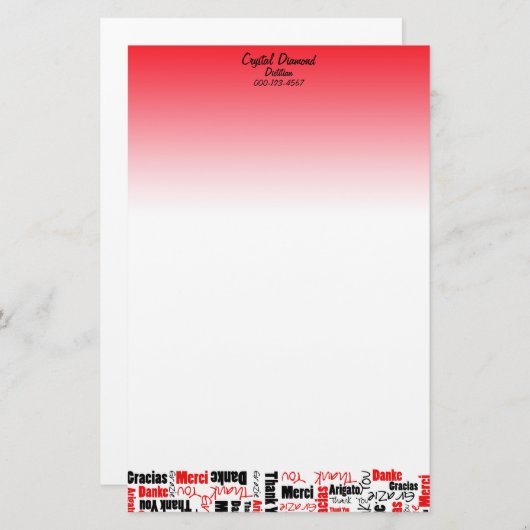 Papeterie Cloud multilingue en Merci rouge et noir (Devant / Derrière)