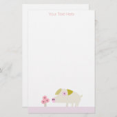 Papeterie Cochon doux et fleurs roses (Devant / Derrière)