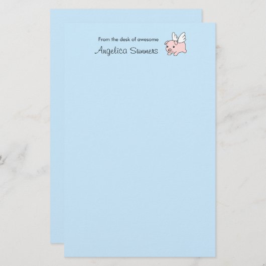 Papeterie Cochon volant - Piglet avec ailes en bleu (Devant / Derrière)