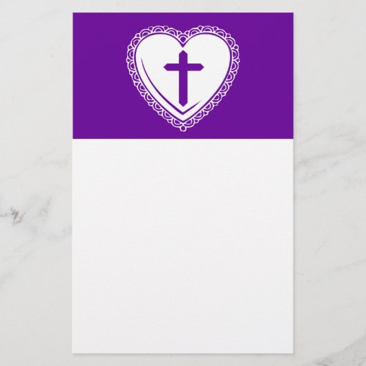 Papeterie Cœur gothique + Croix (Violet + Blanc) (Devant)