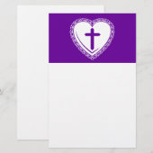 Papeterie Cœur gothique + Croix (Violet + Blanc) (Devant / Derrière)