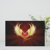 Papeterie Coeur rouge avec ailes d'or (Debout devant)