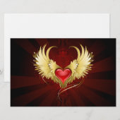Papeterie Coeur rouge avec ailes d'or (Devant / Derrière)