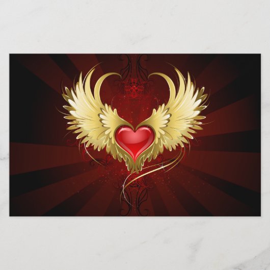 Papeterie Coeur rouge avec ailes d'or (Devant)