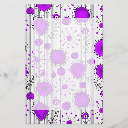 Papeterie Coeurs blancs violet blanc Whimsical et fleurs flo (Devant)