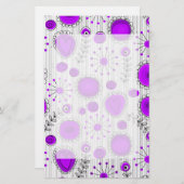 Papeterie Coeurs blancs violet blanc Whimsical et fleurs flo (Devant / Derrière)