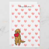 Papeterie Coeurs de dessin de Golden Retriever (Devant / Derrière)