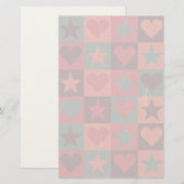 Papeterie Coeurs Et Étoiles Motif Rose (Devant / Derrière)