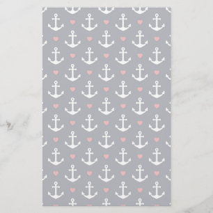 Papeterie Coeurs et motif d'Ancres