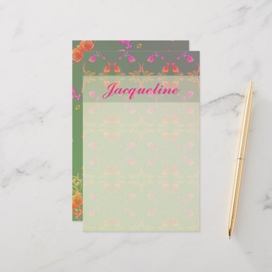 Papeterie Coeurs roses et papier à lettres (Devant/Arrière en situation)