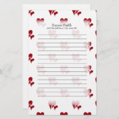 Papeterie Coeurs rouges personnalisés sur blanc (Devant / Derrière)