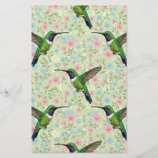 Papeterie Colibris sur un fond floral