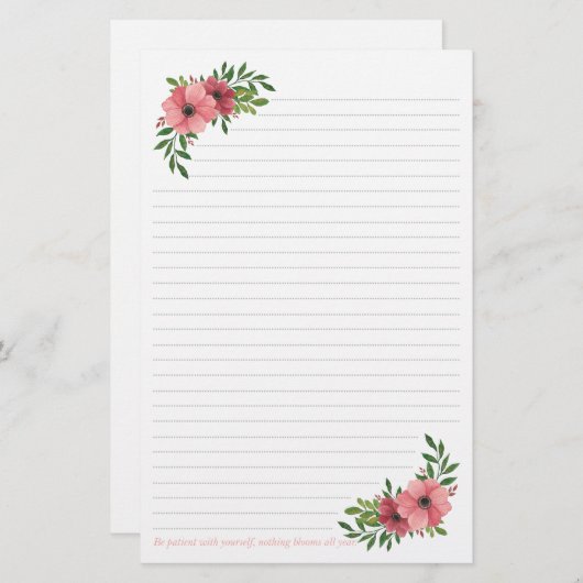 Papeterie Conception florale d'aquarelle rose (Devant / Derrière)