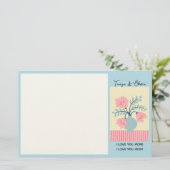 Papeterie Conception vase de fleurs rose et bleu (Debout devant)