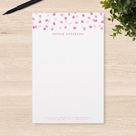 Papeterie Confettis de cœurs roses éparpillés