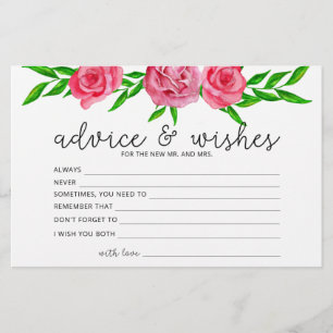 Papeterie Conseils et vœux de roses pour une baby shower