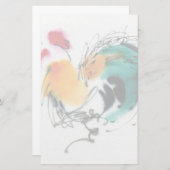 Papeterie Coq coloré. Calligraphie et aquarelle. (Devant / Derrière)