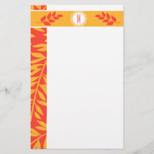 Papeterie Corail d'été Orange et Monogramme jaune or