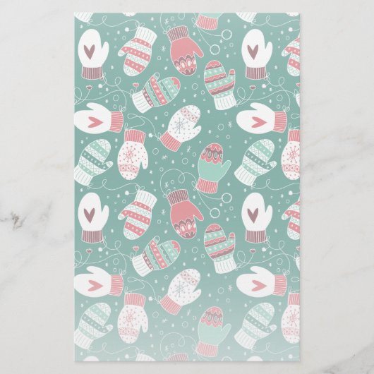 Papeterie Cosy hiver Noël Mittens Motif en vert (Devant)