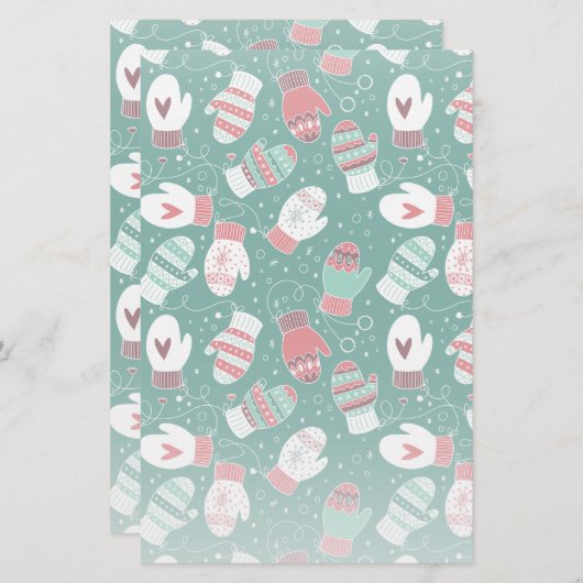 Papeterie Cosy hiver Noël Mittens Motif en vert (Devant / Derrière)