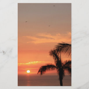 Papeterie Coucher de soleil hawaïen orange, oiseaux et palm