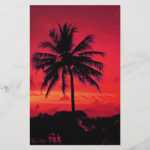 Papeterie Coucher de soleil hawaïen rouge Palmiers exotiques