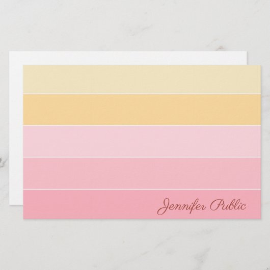 Papeterie Couleur rose jaune Harmonie écriture manuscrite No (Devant / Derrière)