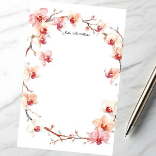 Papeterie Couronne de fleurs d'orchidée rose pastel à l'aqua