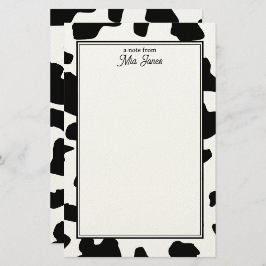 Papeterie Cow Print Pattern Black and White Personalized (Devant / Derrière)