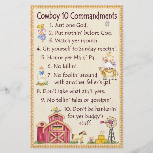 Papeterie Cowboy 10 Commandments - Fun de ferme (Devant)
