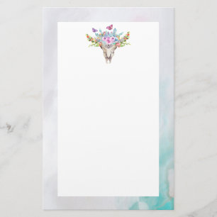 Papeterie Crâne animal Boho avec papillons et fleurs