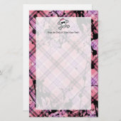 Papeterie Crâne rose et os croisés avec les coeurs et les co (Devant / Derrière)