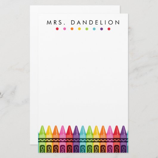 Papeterie Crayons arc-en-ciel | Enseignant de jardin d'enfan (Devant / Derrière)