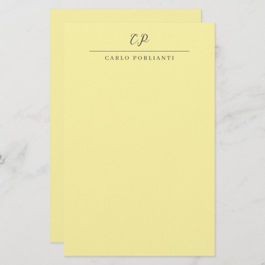Papeterie Cream Modern Monogrammed Calligraphy Plain Name (Devant / Derrière)