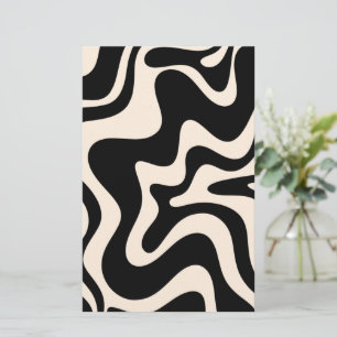 Papeterie Crème noire Motif Abstraite Retro Liquid Swirl