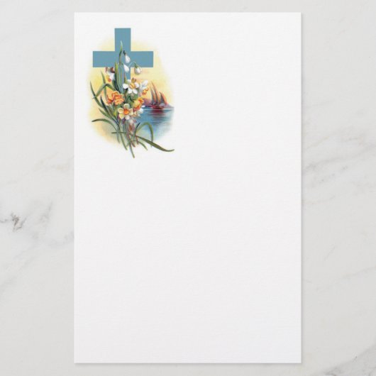 Papeterie Croix Bleue Aux Fleurs Et Bateaux (Devant)