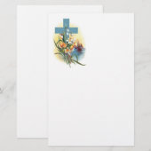 Papeterie Croix Bleue Aux Fleurs Et Bateaux (Devant / Derrière)