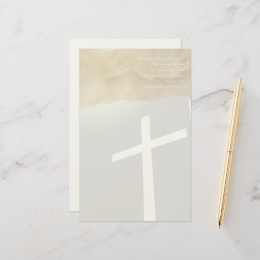 Papeterie Croix Chrétienne sur Gris (Devant/Arrière en situation)