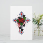 Papeterie Croix d'argent avec une rose rouge (Debout devant)