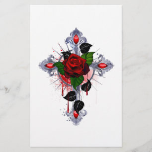Papeterie Croix d'argent avec une rose rouge