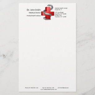 Papeterie Croix Médicale Rouge Symbole Serpent Argent Snake