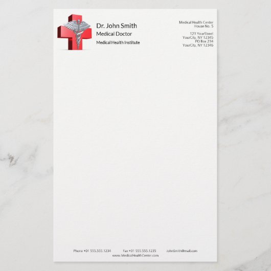 Papeterie Croix rouge caducée argent 3D médical (Devant)