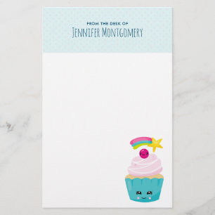 Papeterie Cupcake bleu mignon avec visage Kawaii