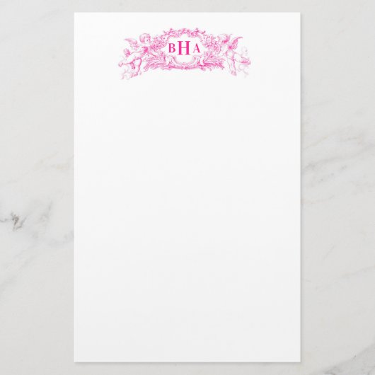 Papeterie Cupidons roses et Monogramme (Devant)
