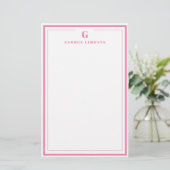 Papeterie Custom Monogram Pink Border Stationery (Debout devant)